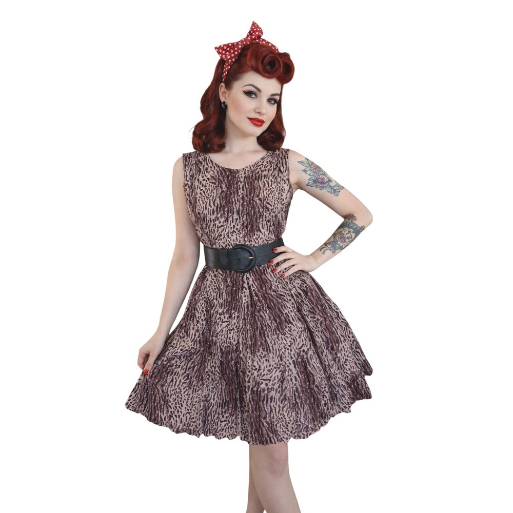 Starina Vintage Leopard Print Sleeveless Fit Flare Dress